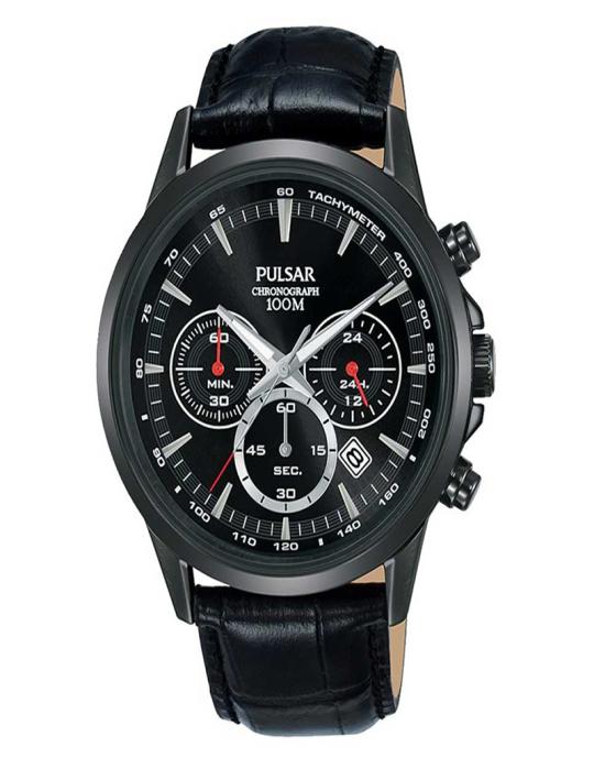 Men's Sport Chrono Black Leather Watch Pt3923x1
