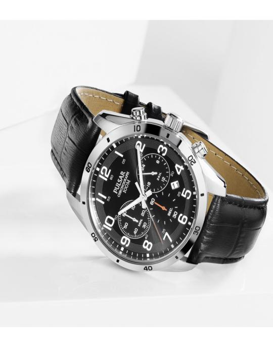 Men's Sport Chrono Black Leather Watch Pt3833x1
